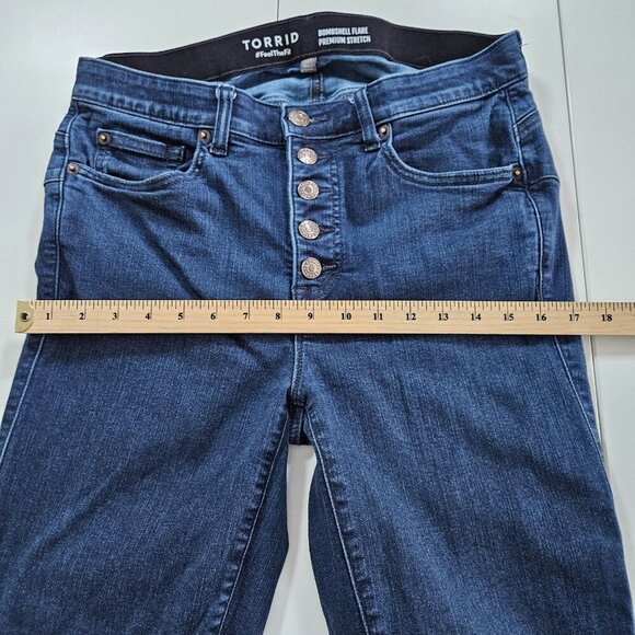 Torrid Jeans Women 12 Tall Blue Bombshell Flare Button Fly Stretch Denim Boho - Picture 6 of 15
